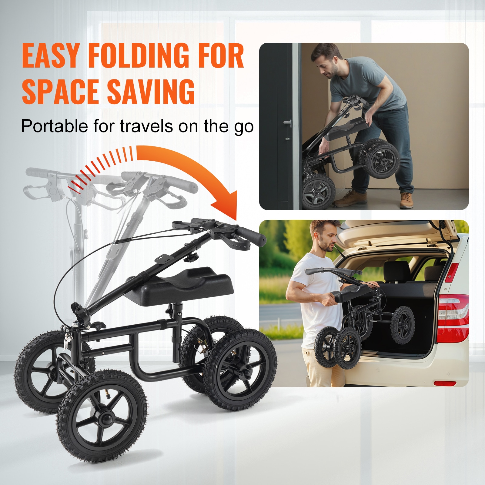 Folding Knee Scooter Steerable Knee Walker For Leg Recovery_voghion.com